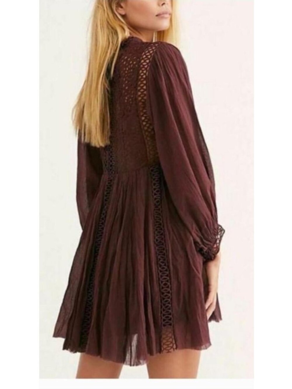 Free People One Karma Eyelet Mini Dress In Burgundy S - Picture 8 of 8